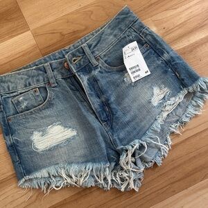 H&M Blue Jean Shorts Distressed Frayed Hem